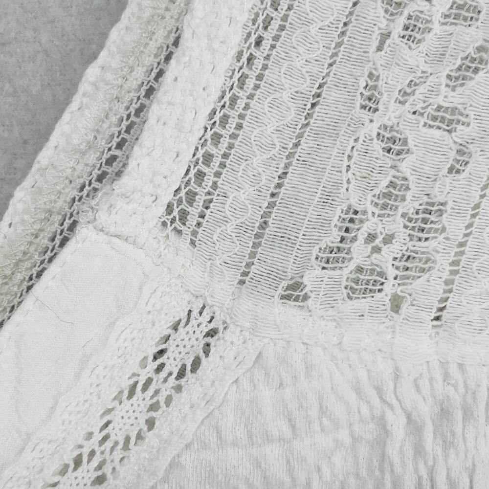 FREE PEOPLE Tank Top S On My Mind Vest Smocked Lace Trim Crop Button Up White - Picture 8 of 13